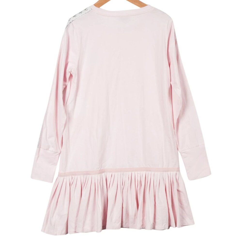 Moncler Girls' Solid Long Sleeve Pink Cotton Dress Size 12 - Picture 2 of 8